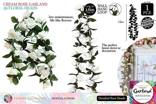 Cream Rose Garland 29 Floral Heads 1.6m- alt image 0