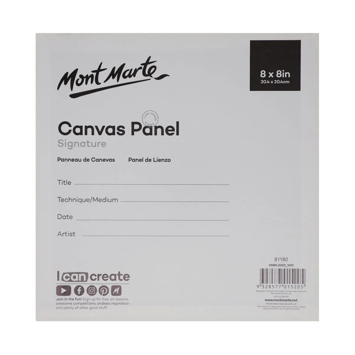 Mont Marte Signature Canvas Panel 8" x 8" - 20.4 x 20.4cm - 2pc- alt image 0