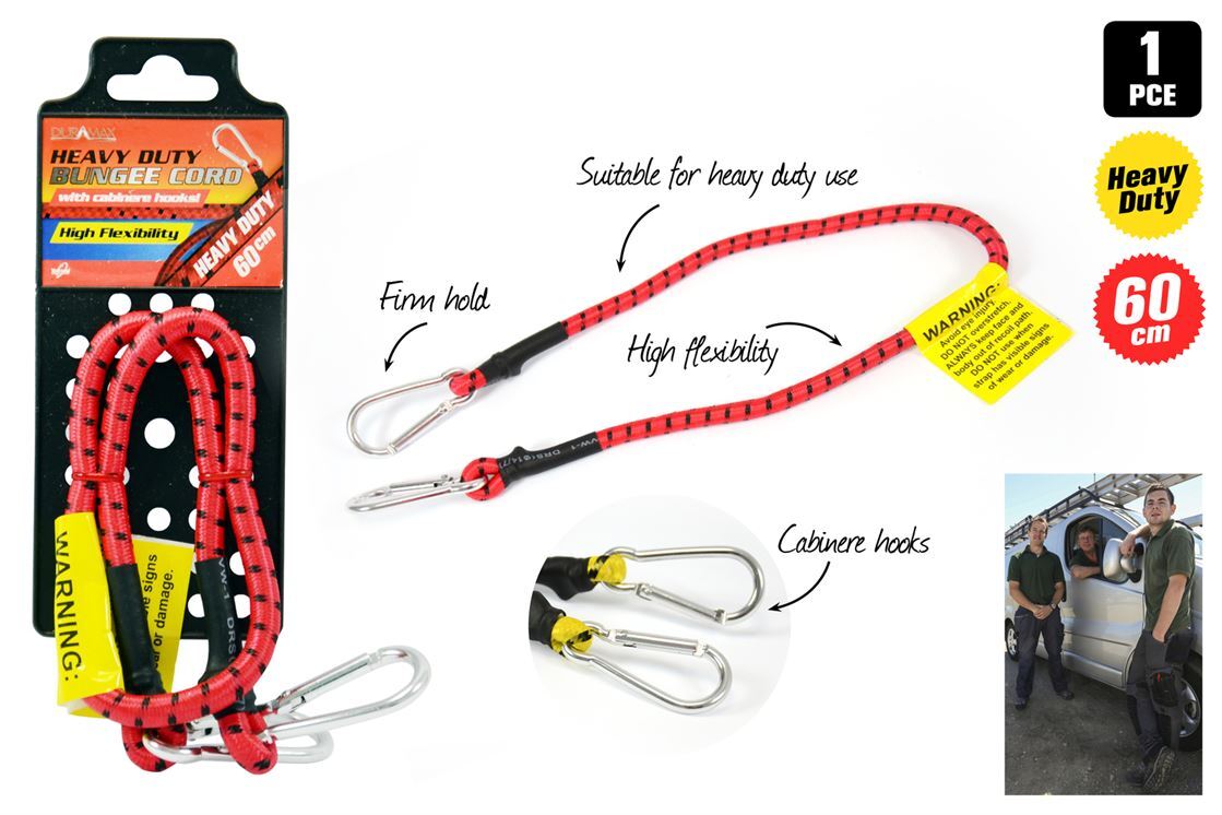 Heavy Duty Bungee Cord Strap 60cm with Carabiner Hook - Buy Hardware  Essentials 