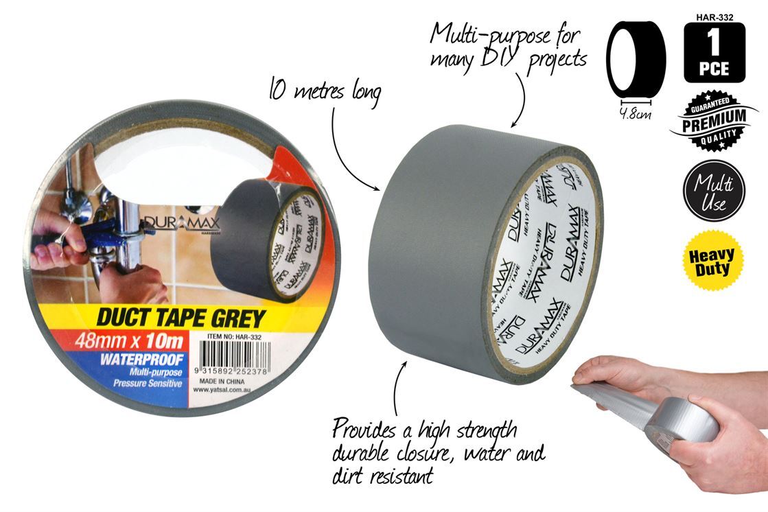 Duct Tape Self Adhesive Repair Grey 48mm x 10m Waterproof PVC- alt image 0