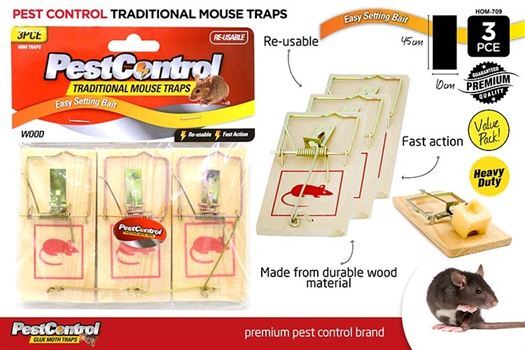 3 x Pest Control Traditional Wooden Re-Usable Mouse Trap- alt image 0