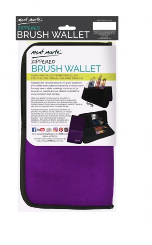 Mont Marte Zippered Brush Wallet with 22 Slots Paint Brushes Storage Wallet Easel Style- alt image 0
