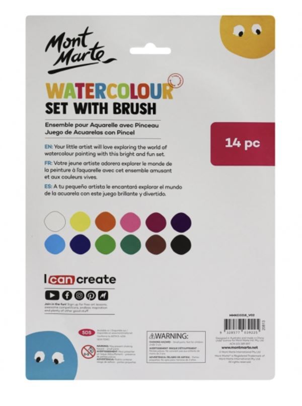 Mont Marte Kids - Watercolour Set With Brush 14pc- alt image 0