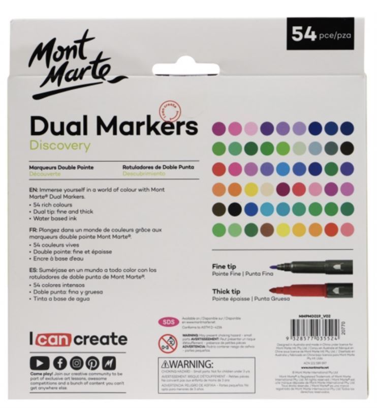 Mont Marte Marker Set - Dual Art Marker Fine & Brush Tip 54pc- alt image 0