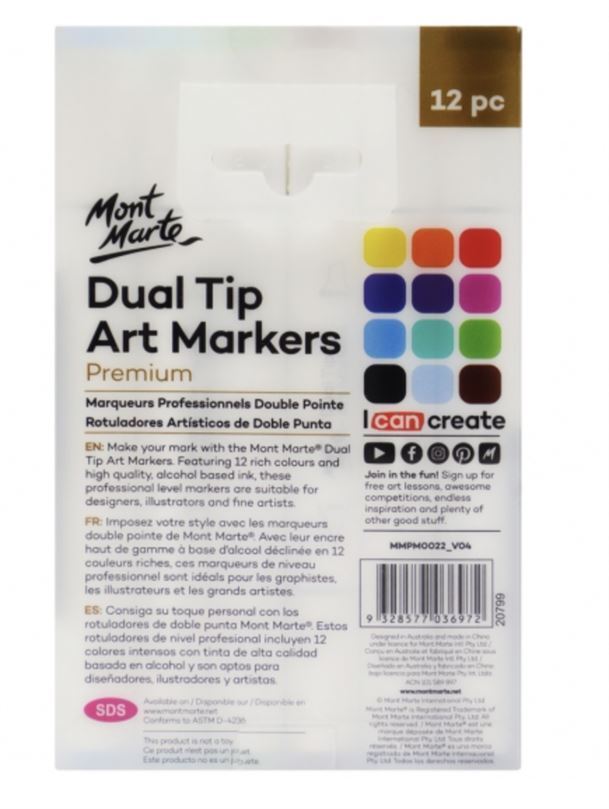 Mont Marte Premium Marker Set - Dual Tip Alcohol Ink Art Markers 12pc- alt image 0