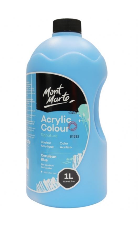 Mont Marte Signature Acrylic Paint Pump Bottle 1L - Cerulean Blue- alt image 0
