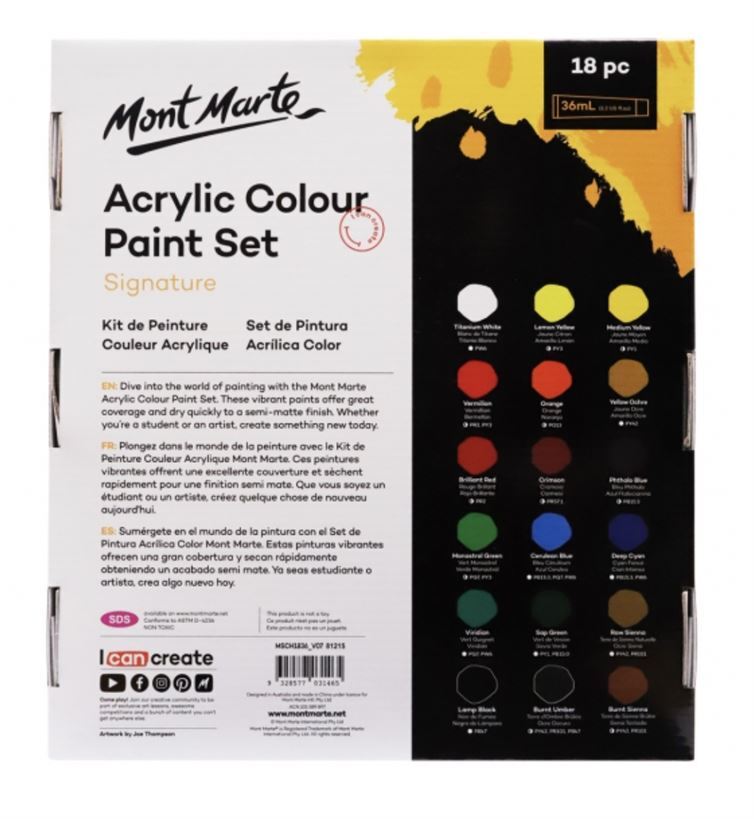 Mont Marte Paint Set - Signature Acrylic Paint 18pc x 36ml- alt image 0