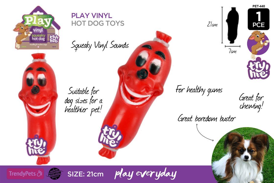 Squeaky Play Vinyl Hot Dog Toy 21cm Buy Discount Pet Toy Supplies