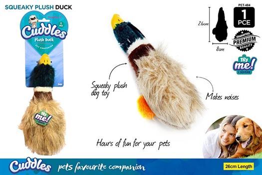 Cuddles Squeak Plush Duck Dog Toy 26cm- alt image 0