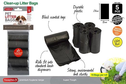 5 x Doggy Clean Up Litter Bags Pet Litter Black Bags - alt image 0