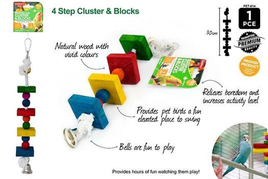 Four Step Wooden Cluster Blocks Bird Toy with Bell- alt image 0