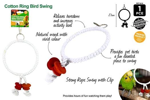 TrendyPets Cotton Ring Bird Swing Toy with Natural Wood 27cm- alt image 0