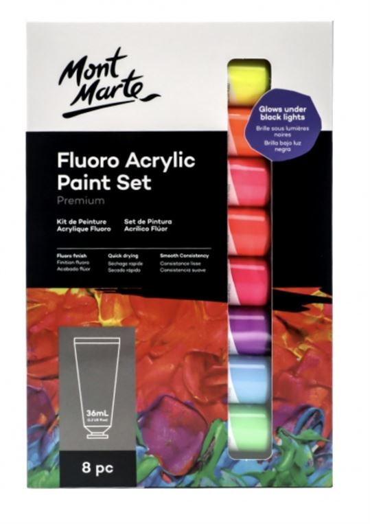 Mont Marte Premium Paint Set - Fluro Acrylic Paint 8pc x 36ml- alt image 0