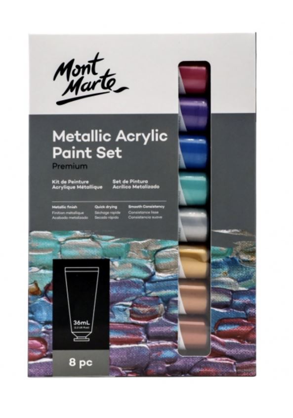 Mont Marte Premium Paint Set - Metallic Acrylic Paint 8pc x 36ml- alt image 0