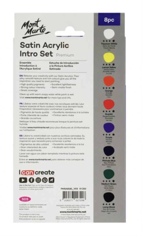 Mont Marte Premium Intro Paint Set - Satin Acrylic Paint 8pc x 18ml- alt image 0