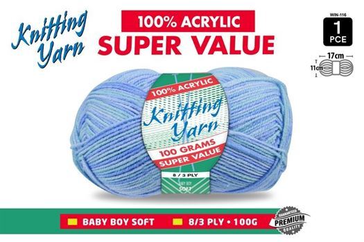 Knitting Yarn 100% Acrylic 8ply 100g Multi Colour Baby Boy- alt image 0