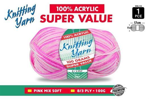 Knitting Yarn 100% Acrylic 8ply 100g Multi Colour Pink Mix- alt image 0