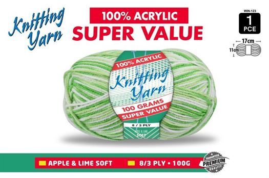 Knitting Yarn 100% Acrylic 8ply 100g Multi Colour Apple & Lime- alt image 0