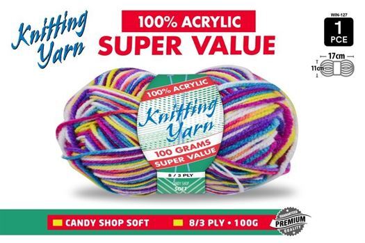 Knitting Yarn 100% Acrylic 8ply 100g Multi Colour Candy Shop- alt image 0