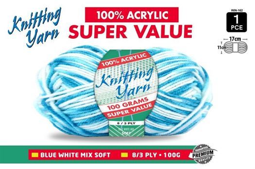 Knitting Yarn 100% Acrylic 8ply 100g Multi Colour Mix Blue White- alt image 0
