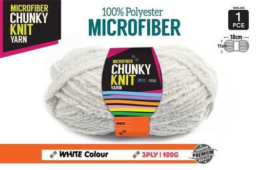 Chunky Knitting Wool/Yarn 100G - White - 3 Ply Microfiber 100% Polyester- alt image 0