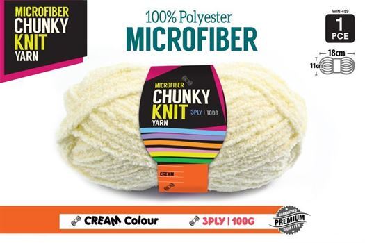 Chunky Knitting Wool/Yarn 100G - Cream - 3 Ply Microfiber 100% Polyester- alt image 0