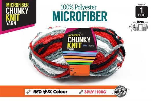 Chunky Knitting Wool/Yarn 100G - Red Mix - 3 Ply Microfiber 100% Polyester- alt image 0