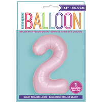 Pastel Matte Pink Number 2 Foil Balloon 86cm- alt image 0