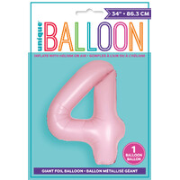 Pastel Matte Pink Number 4 Foil Balloon 86cm- alt image 0