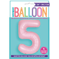 Pastel Matte Pink Number 5 Foil Balloon 86cm- alt image 0