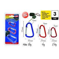 3pc Snap Hook Set Aluminium Carabiner Camping Spring Clip Coloured Assorted Sizes- alt image 0