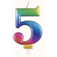 Numeral Candle 5 - Metallic Rainbow- alt image 0