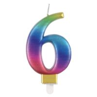 Numeral Candle 6 - Metallic Rainbow- alt image 0