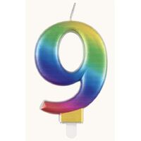 Numeral Candle 9 - Metallic Rainbow- alt image 0