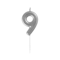 Mini Silver Numeral Pick Candles Number 9- alt image 0