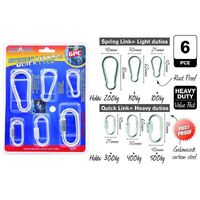 6pc Galvanised Carbon Steel Spring Links & Quick Links 6 Assorted Sizes- alt image 0