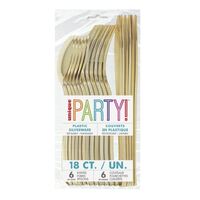 18 Pack Gold Metallic Assorted Cutlery - 6 Knives 6 Forks 6 Spoons- alt image 0