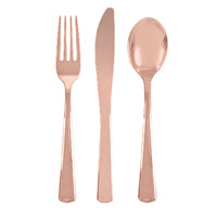 18 Pack Rose Gold Metallic Assorted Cutlery - 6 Knives 6 Forks 6 Spoons- alt image 0