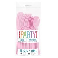 18 Pack Lovely Pink Assorted Reusable Cutlery - 6 Knives 6 Forks 6 Spoons- alt image 0