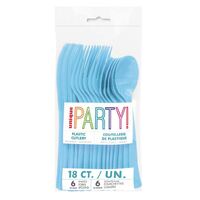 18 Pack Powder Blue Assorted Reusable Cutlery - 6 Knives 6 Forks 6 Spoons- alt image 0