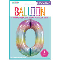 Pastel Rainbow Number 0 Foil Balloon 86cm- alt image 0