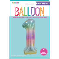 Pastel Rainbow Number 1 Foil Balloon 86cm- alt image 0