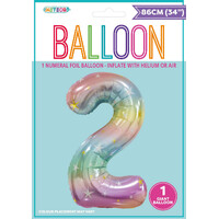 Pastel Rainbow Number 2 Foil Balloon 86cm- alt image 0