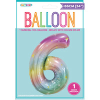 Pastel Rainbow Number 6 Foil Balloon 86cm- alt image 0