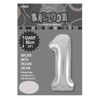 Silver 1 Number Foil Balloon 86cm- alt image 0