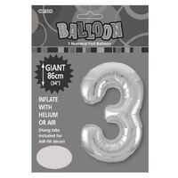 Silver 3 Number Foil Balloon 86cm- alt image 0