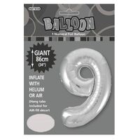 Silver 9 Number Foil Balloon 86cm- alt image 0