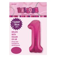 Hot Pink Number 1 Foil Balloon 86cm- alt image 0