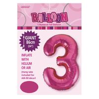 Hot Pink Number 3 Foil Balloon 86cm- alt image 0