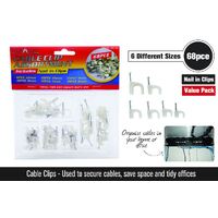 Round 68pc White Cable Clips with Fixing Nails - 6 7 8 9 10 12 mm- alt image 0